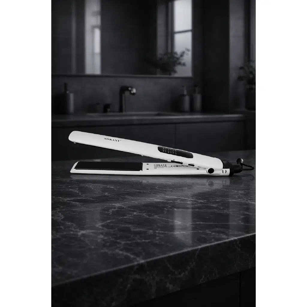 Sokany Beyaz Seramik Saç Düzleştirici 230°C Isı Ayarlı, Ekstra Uzun 25x120 mm Floating Plaka HS-950B