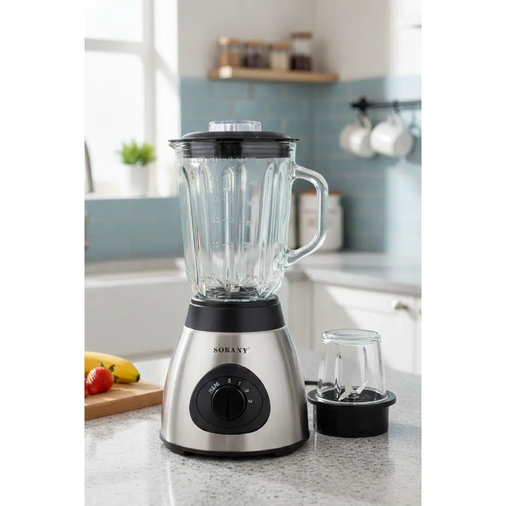 Sokany Paslanmaz Çelik Gövdeli Profesyonel Cam Blender & Öğütücü Seti – SK-148S
